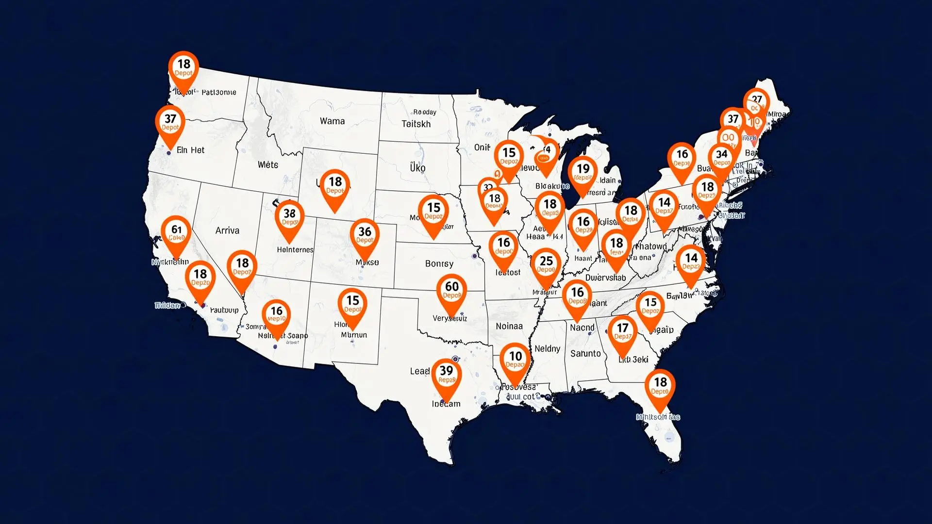CoreBox USA 18-depot nationwide coverage map